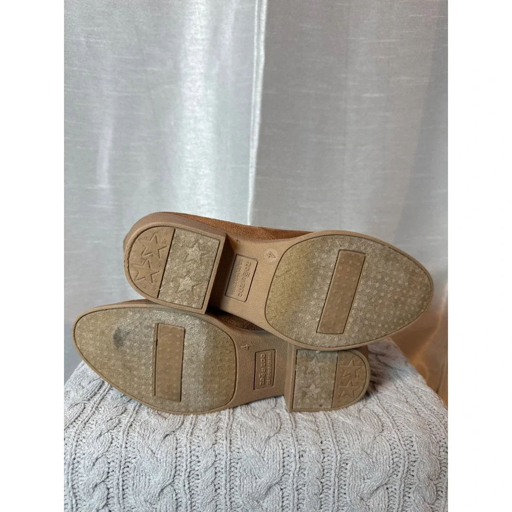 Kids Brown Suede Ankle Boots Side Zip‎ Western Style Size 4